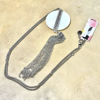 Mother of Pearl Shell Tassel Pendant, Scroll by Dillard's, Silver Chain - 29" - Image 1 of 4