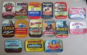 Lot of 15 Old Vintage c.1940's - SARDINE Can LABELS -  MAINE - Sardines  - Picture 1 of 1