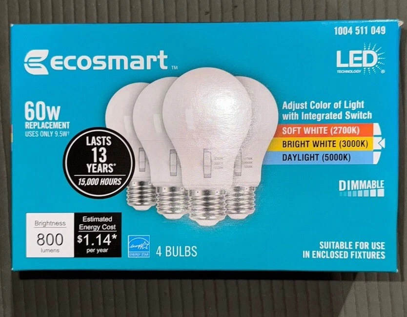 Ecosmart LED 60w Dimmable Bulb 4 Pack - Image 1 of 1