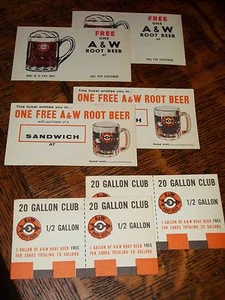 6 Mint A & W mit 1960 Root Beer Red ARROW Glaskrug "GRATIS" KARTEN NOS - Bild 1 von 12