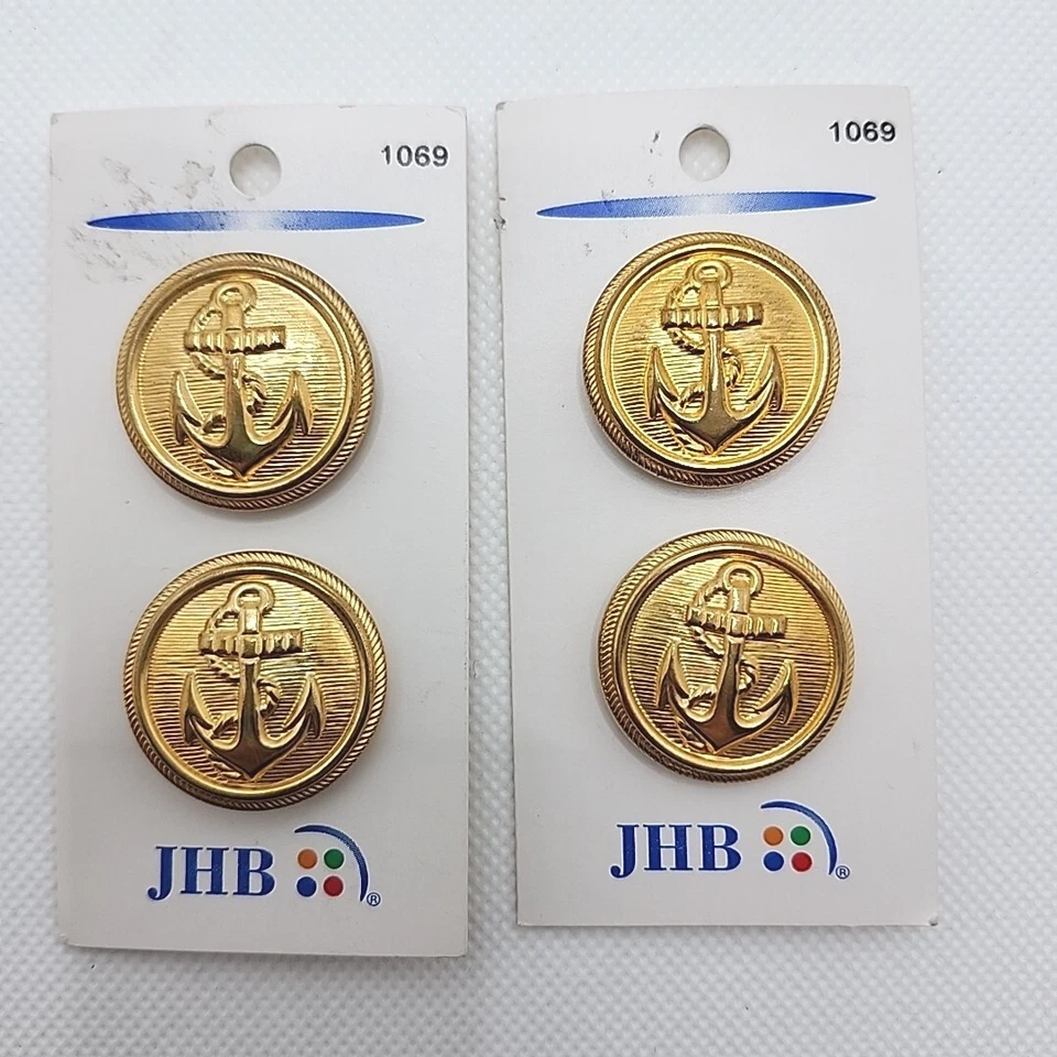 Vintage JHB International Gold Naval Navy Anchors Buttons Set of 2