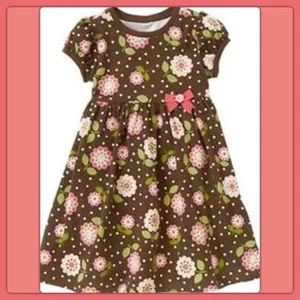 NWT Girls 5 Gymboree “EQUESTRIAN CLUB” Cotton Floral BROWN short sleeve DRESS - Picture 1 of 2