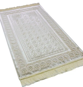Modefa Luxury Velvet Prayer Rug Janamaz Sajadah Floral Stamp Luxury Ivory - Picture 1 of 6
