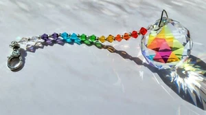Handmade Suncatcher Crystal ball 50mmAB 6"Swarovski beads and silver clasp - Picture 1 of 4