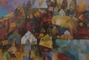 Print Multicolred Wall Hanging Art By PELLES of Hungary 23" X 16" NEW - Picture 1 of 7