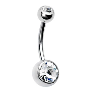 Steel Curved Barbell Double Cz Gem Navel Belly Button Ring Body Piercing 14 Gaug - Picture 1 of 2