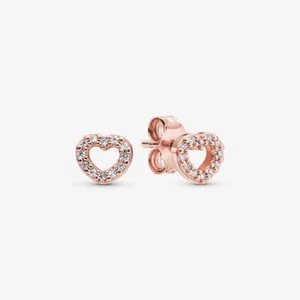 New 100% Genuine Pandora Rose Gold Captured Hearts Stud Earrings 280528CZ - Picture 1 of 4