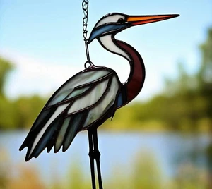 AUSTRALIAN WATER BIRD Giant Cormorant Stained Glass SUNCATCHER 30cm Tall/12 inch - Picture 1 of 24