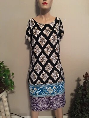 *¡VESTIDO CAMISERO FLORAL DRESSBARN NEGRO/BEIGE/TURQUESA/BORGOÑA! Talla 10 #615 Foto 1 de 4