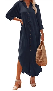 NEW Casual Button Down Maxi Dress Cover Up L - Picture 1 of 5