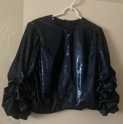 STUNNING ALBERTO MAKALI WOMEN DEEP BLUE SEQUINED EVENING JACKET SZ LARGE N/W/O/T - Image 1 of 4