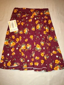 LuLaRoe Kids Azure Skirt Size 8 NWT Maroon with Flowers NEW - Picture 1 of 4
