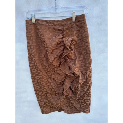 Zara Women's Brown Jacquard Leopard Ruched Ruffle Pencil Skirt Size Small Office Foto 1 de 4