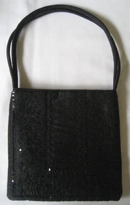 Ann Taylor Black Shantung Silk Evening Bag w Sequins & Emb. 6"x 7" w Handles - Picture 1 of 10