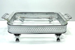 Vintage Anchor Hocking Glass 1 1/2 Qt Casserole Dish With Silver Plated Stand - Picture 1 of 8