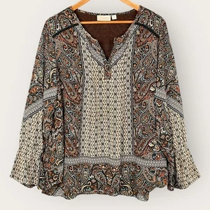 Belle Kim Gravel Womens Paisley Balloon Sleeve Peasant Top Size XL Popover Boho - Picture 1 of 7