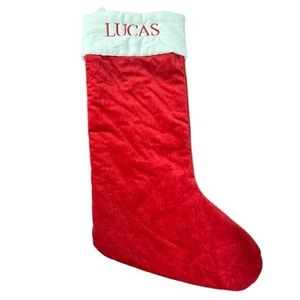 Pottery Barn Red Velvet Extra Large Holiday Christmas Stocking Monogrammed Lucas - Picture 1 of 7