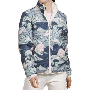 THE NORTH FACE Girl’s CAVE BLUE HIGHBALL WAVES Reversible MOSSBUD Jacket Size L - Picture 1 of 16