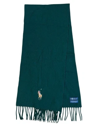 POLO RALPH LAUREN 100% Lambswool Scarf Made In Italy Embroidered Flesh Pony Soft - Image 1 of 4