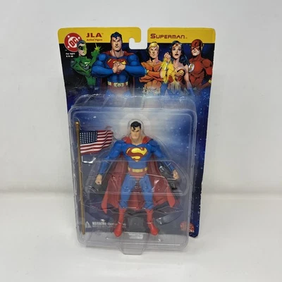 2003 DC Direct Superman JLA Series 1 Action Figure w/ American Flag New - Image 1 of 4