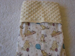 Pooh & Piglet White Cotton Front Lemon Minky Reversible Baby Blanket Handmade - Picture 1 of 4