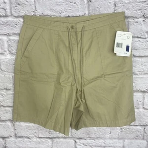 Liz Claiborne Liz Sport Khaki Chino Shorts 100% Beige Cotton High Rise Size 12 - Picture 1 of 9
