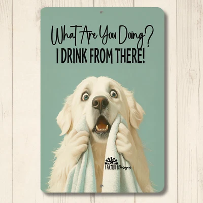 Gran letrero de baño de los Pirineos inodoro baño perro divertido metal hojalata arte de pared Foto 1 de 4