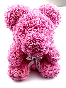 Rose Flower Bear Pink Gift Bow 15" Foam Unique Special Occasions Large - Picture 1 of 6