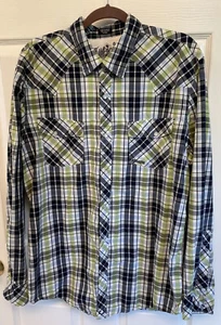 Bullhead Western Style Herren Pearl Snap Hemd Blau Grau Grün Langarm Large - Bild 1 von 7