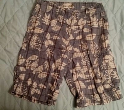 Shorts xadrez Plugg masculino cargo tamanho 30 azul havaiano tropical branco vintage - Imagem 1 de 4