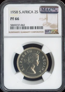 Sudáfrica 1958 2 chelines a prueba calidad NGC PF66 - Imagen 1 de 2