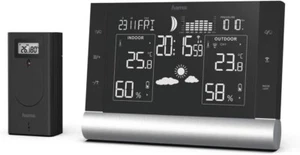 Hama Wetterstation Funk Außensensor Uhr Innen Außentemperatur Black Line Plus - Bild 1 von 6