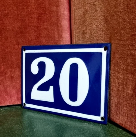 Vintage French Parisian enamel house sign number 20 for door entry gate portal Cover