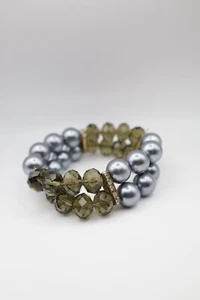 Classic7Inch Rhinestone Bracelet Black Metal Pearl Beads Three Rows dark CrystaL - Picture 1 of 24