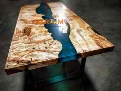 Live Edge Blue Mappa Burl epoxy Resin River Table Top Dining Table Top | Decors - Image 1 of 4