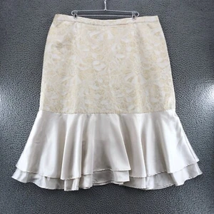 Roamans Skirt Womens 26W Plus White Floral Glitter Beaded Layered Midi Trumpet - Picture 1 of 9