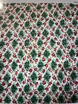 Diamond shape with Pink & Green Flowers Cotton Fabric Vintage  1.5 Yards Long - Image 1 of 2