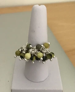 Adjustable M-S Yellow Turquoise(Jasper) Bead Silver Plated Cluster Ring - Picture 1 of 4