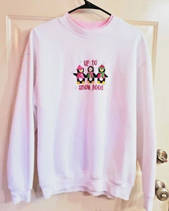 Gr. L weiße Pinguine bis Schnee gute Oma Core Sweatshirt Damen Weihnachten Top - Bild 1 von 5