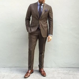 Men Suit 2 Pieces Brown Outfit Business Prom Party Groom Wedding Tuxedo Suit - Picture 1 of 8