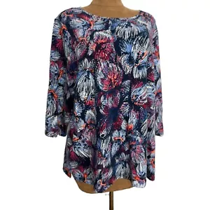 Cj Banks Blue Multi 3/4 Sleeve Cotton Tunic Shirt Womens Plus Size 3X Casual Top - Picture 1 of 16