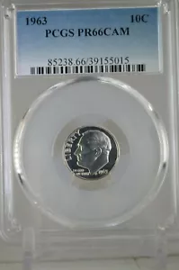PR66CAM 1963 90% SILVER ROOSEVELT DIME PCGS GRADED 10C PROOF COIN US PR 66 CAMEO - Picture 1 of 9