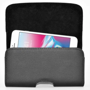 Black Leather Horizontal Belt Clip Case Pouch Cover for iPhone SE 2022 2020 8/7 - Picture 1 of 8