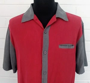 Vintage Silk Button-up Shirt Men's Large L Short Sleeve Maroon Gray Cabana EXC - Picture 1 of 10