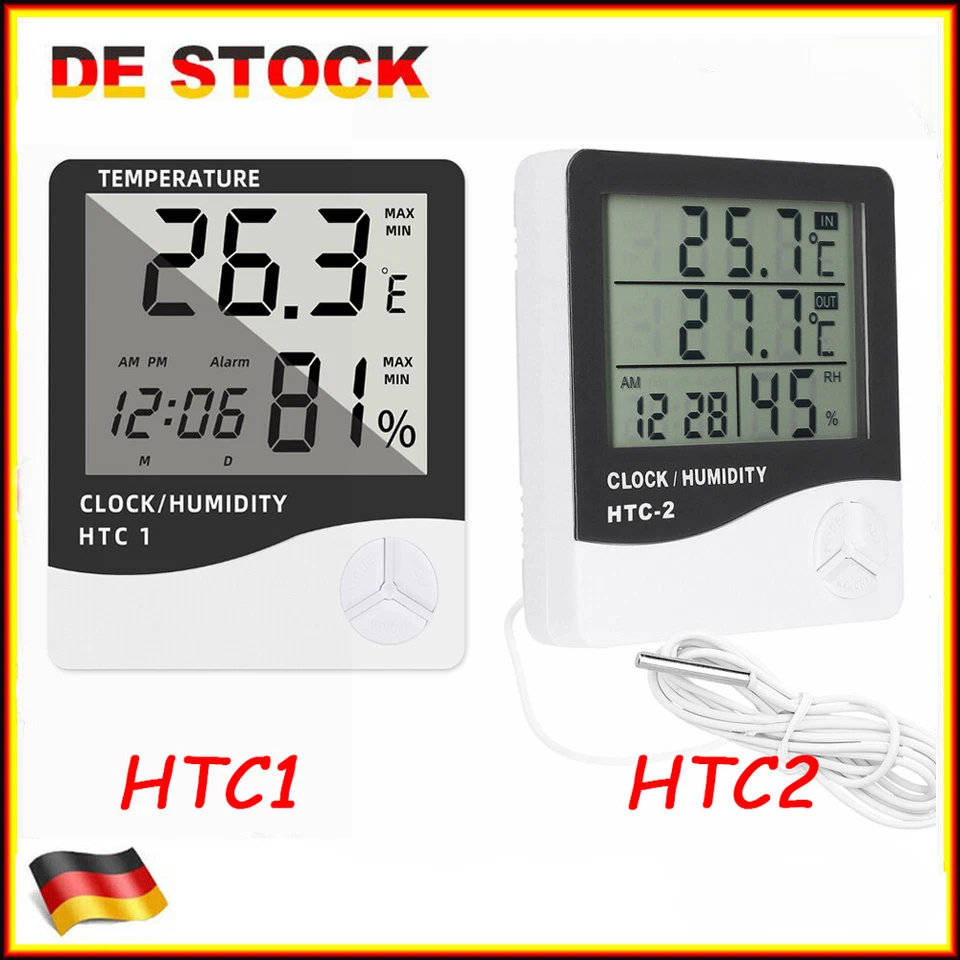Hygrometer Thermometer Digital Hygrometer Innen Außen Temperatur Uhr Alarm - Bild 1 von 1