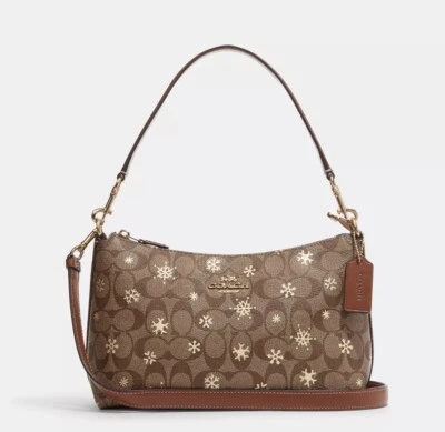 NWT COACH Clara Shoulder Bag In Signature Canvas Leather With Snowflake Print - Image 1 of 4