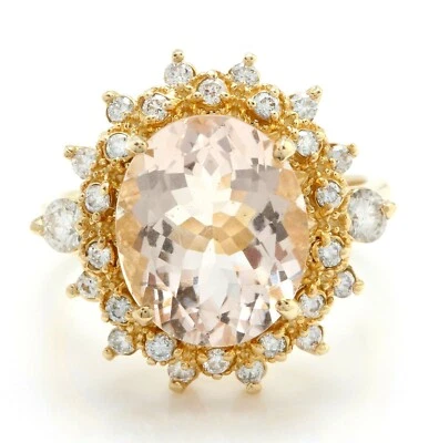 Anillo de mujer de oro amarillo macizo de 14 quilates con morganita natural y diamantes de 4,85 quilates Foto 1 de 4