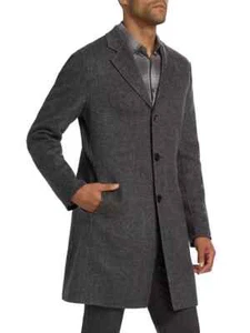 THEORY Coat Mens Medium Black Gray Herringbone Cashmere Wool ALMEC $795 - Picture 1 of 8