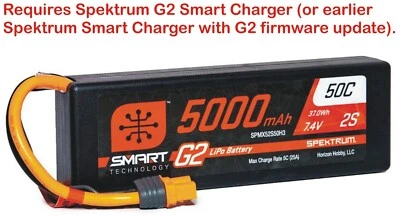 Spektrum 7.4V 5000mAh 2S 50C Smart LiPo G2 Hard Case: IC3, SPMX52S50H3 - Image 1 of 4