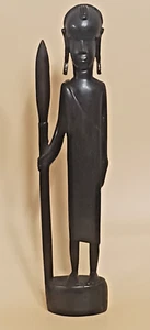 Figura tribale africana intagliata a mano ebano/pietra di ferro vintage 13,5" pollici fatta Tanganica - Foto 1 di 9